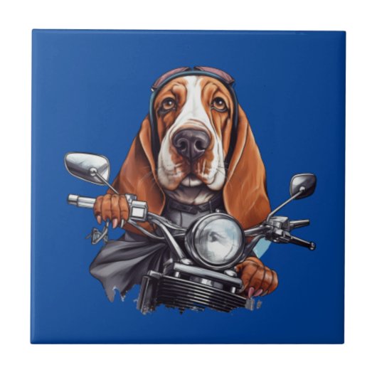 Carreau Cool chien biker, joli basset hound chien conducte (Devant)