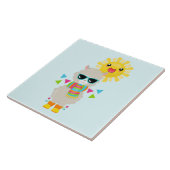 Carreau Cool Llama et souriant Kawaii Sun (Côté)