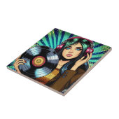 Carreau Cool Pop Art Comic Style Girl avec Album de Vinyl (Côté)