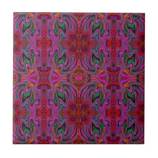 Carreau Cool Trippy Magenta, rouge et vert Motif vague (Devant)