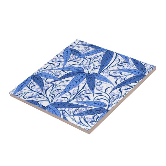 Carreau Copie de William Morris, bleu de cobalt et blanc (Côté)