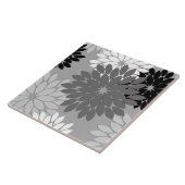 Carreau Copie florale moderne de kimono, gris, noir et (Côté)