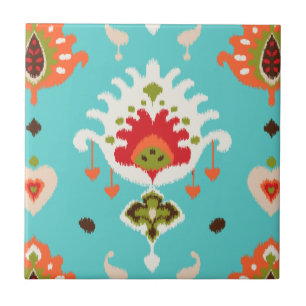 Carreau Copie tribale d'ikat de turquoise vibrante chic
