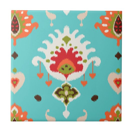 Carreau Copie tribale d'ikat de turquoise vibrante chic (Devant)