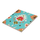 Carreau Copie tribale d'ikat de turquoise vibrante chic (Côté)