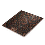 Carreau Copper brown and black floral seamless pattern<br><div class="desc">This seamless ceramic tile features copper-brown 3-D floral design tiles on a black background.</div>