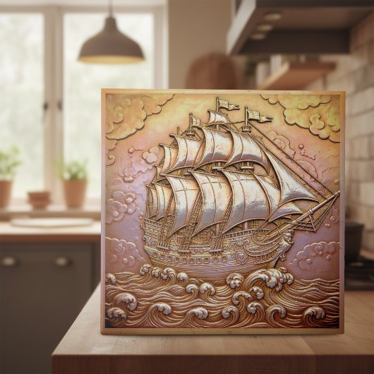 Carreau Copper Metallic Iridescent Sailing Ship ID1223