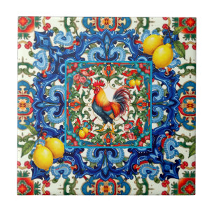 Carreau Coq coloré, Méditerranée, mosaïque, citron,