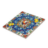 Carreau Coq coloré, Méditerranée, mosaïque, citron, (Côté)