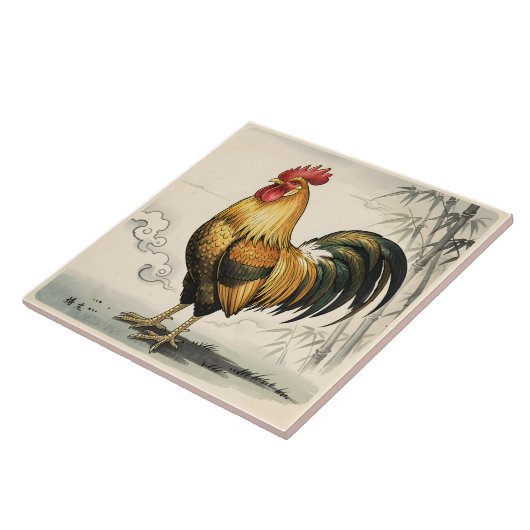 Carreau Coq doré art japonais (Côté)