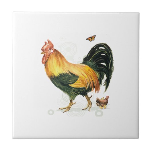 Carreau Coq fier avec la poule et les poulets (Devant)