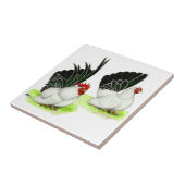 Carreau Coqs nains blancs noirs japonais (Côté)