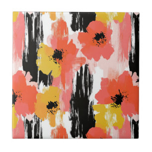 Carreau Coquelicot artistique en moutarde corail et rose