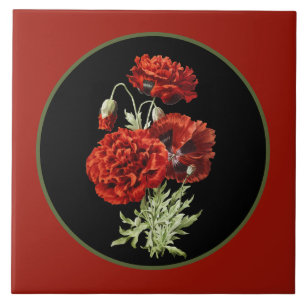 Carreau Coquelicots rouges espagnols élégants décor vintag