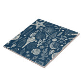 Carreau Coques de mer sur bleu foncé (Côté)