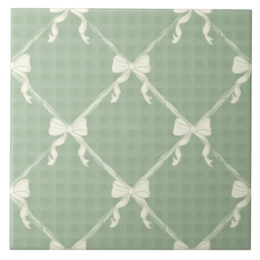Carreau Coquette Bows Gingham Pattern Cream Sage Green (Devant)