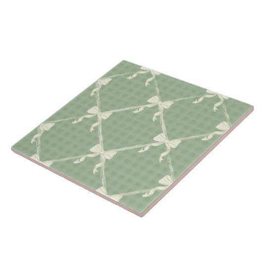 Carreau Coquette Bows Gingham Pattern Cream Sage Green (Côté)