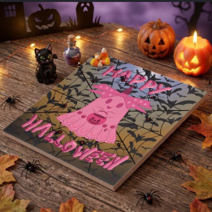 Carreau Coquette Rose Fantôme Joyeux Halloween Art Numériq
