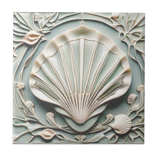 Carreau Coquillage blanc Art Nouveau Faux Relief Mint (Devant)