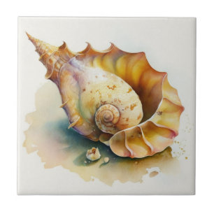 Carreau Coquillage en spirale dorée aquarelle