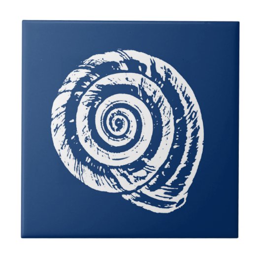 Carreau Coquillage spiral, bleu et blanc de cobalt (Devant)