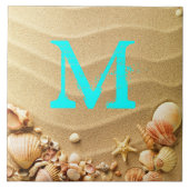 Carreau Coquillages de plage Hawaii Sable Monogramme Displ (Devant)