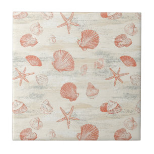 Carreau Coquillages de plage vintage avec corail et étoile