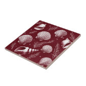 Carreau Coquillages et algues à Maroon et Blanc (Côté)