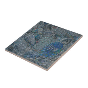 Carreau Coquillages Océan Plage Bleu Métal Nautique