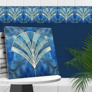 Carreau Coquille Art Déco - Marbre Bleu & Perle