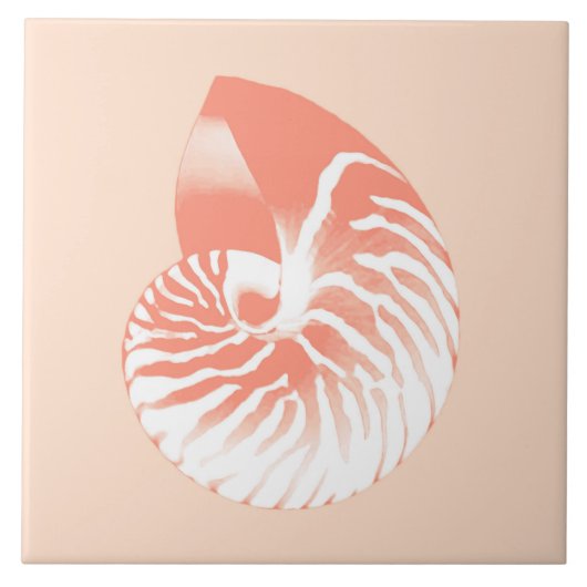Carreau Coquille de Nautilus - corail orange et blanc (Devant)