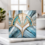 Carreau Coquille de ventilateur Art déco - Travertine et m<br><div class="desc">Coquille de ventilateur Art déco - Travertine et marbre bleu</div>