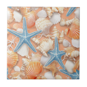 Carreau Coquilles d'étoiles de mer de plage de pêche chaud
