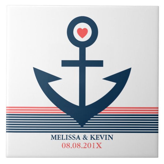Carreau Corail bleu et bateau nautique blanc Ancre et rayu (Devant)