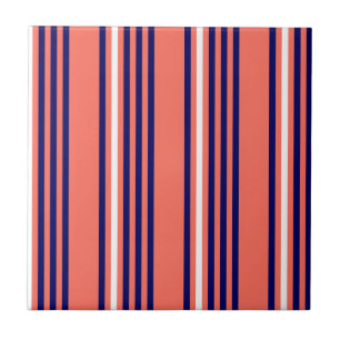 Carreau Corail, bleu marine et blanc cinq bandes motif