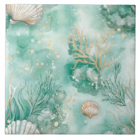 Corail et coques sous-marins en Aquarelle Turquois