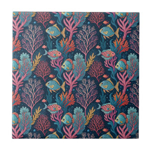 Carreau Corail et poissons sous-marins - Motif océanique a