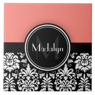 Carreau Corail noir blanc Damas Monogramme