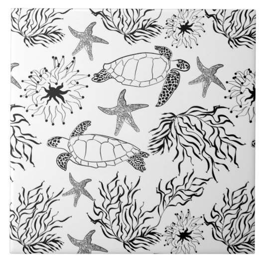 Carreau Corail plante, tortue marine (Devant)