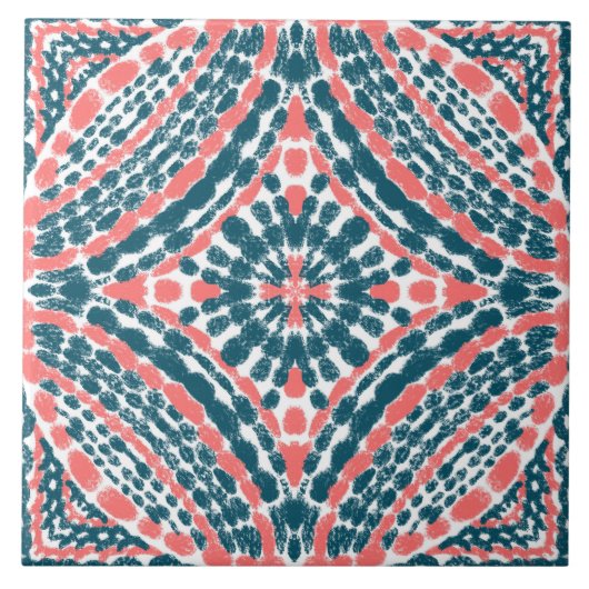 Carreau Corail Turquoise méditerranéen Peint à la main (Devant)