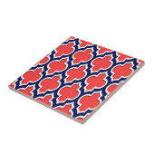 Carreau Coral Red Navy White Quatrefoil marocain #4DS (Côté)