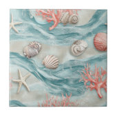 Carreau Coral Reef Seashells & Aqua Waves Pattern (12) (Devant)