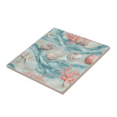 Carreau Coral Reef Seashells & Aqua Waves Pattern (12) (Côté)