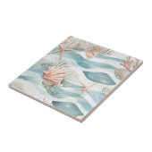 Carreau Coral Reef Seashells & Aqua Waves Pattern (4) (Côté)