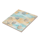 Carreau Coral Reef Seashells & Aqua Waves Pattern (5) (Côté)