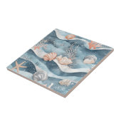 Carreau Coral Reef Seashells & Aqua Waves Pattern (8) (Côté)