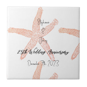 Carreau Coral Starfish 25e anniversaire Mariage Monogramme