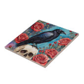 Carreau Corbeau Sur Le Crâne Roses Rouges La Nuit (Côté)