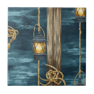 Carreau Corde de lanterne nautique motif bleu côtier (2)
