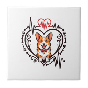 Carreau Corgi Chien Cœur Battement de cœur Ekg Nœud papill